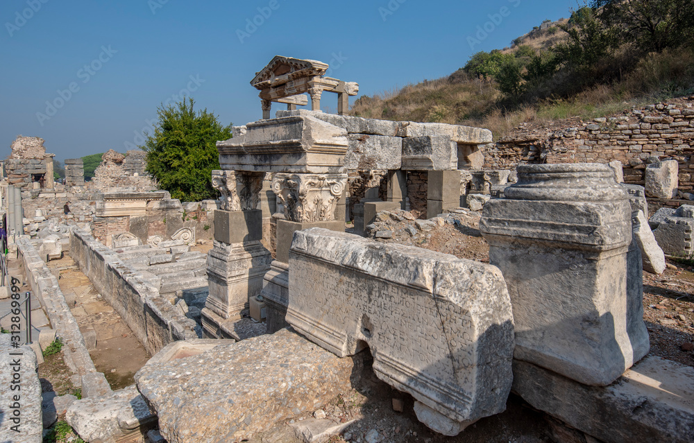 Ephesus, Selcuk Izmir, Turkey - The ancient city of Efes. The UNESCO World Heritage site with an ancient Roman buildings on the coast of Ionia. Most visited ancient city in Turkey