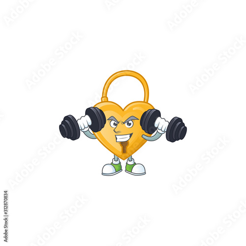 Fitness exercise love padlock mascot icon with barbells