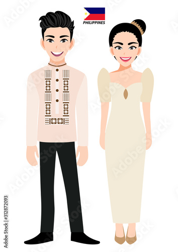 Couple of cartoon characters in Philippines traditional costume vector