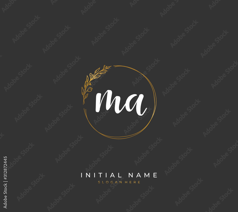Handwritten letter M A MA for identity and logo. Vector logo template with handwriting and signature style.