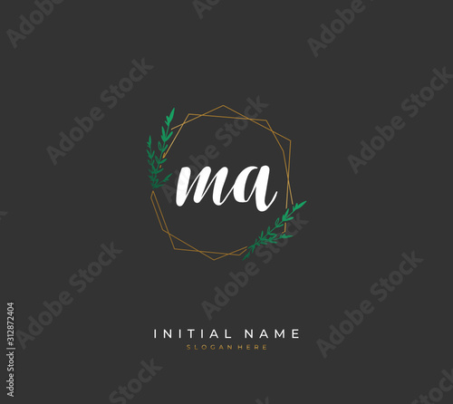 Handwritten letter M A MA for identity and logo. Vector logo template with handwriting and signature style.