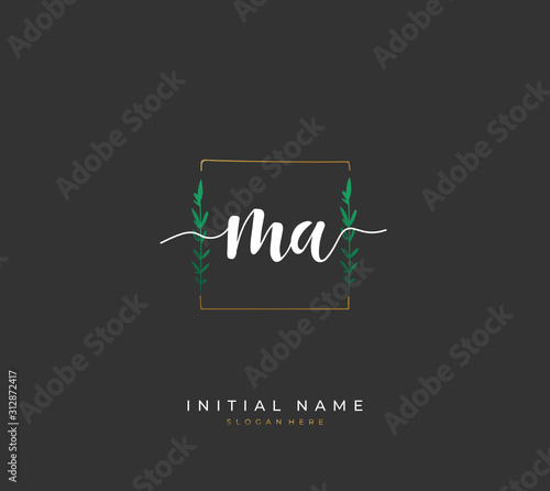 Handwritten letter M A MA for identity and logo. Vector logo template with handwriting and signature style.