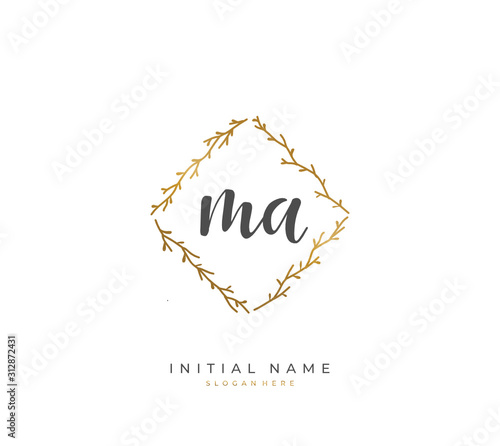 Handwritten letter M A MA for identity and logo. Vector logo template with handwriting and signature style.