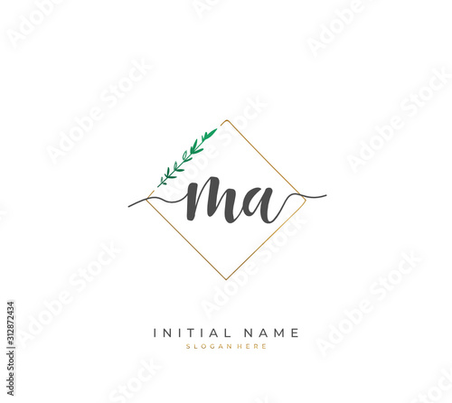 Handwritten letter M A MA for identity and logo. Vector logo template with handwriting and signature style.