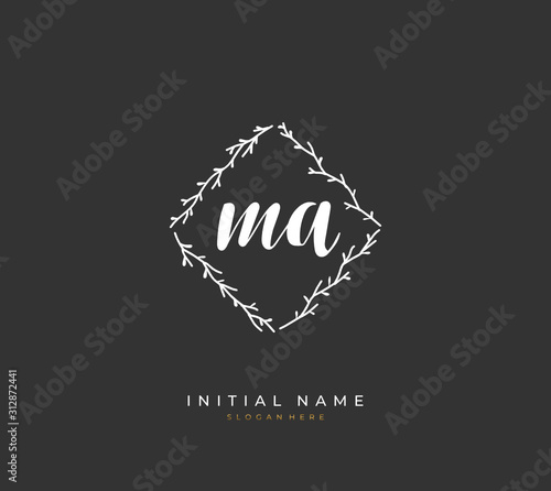 Handwritten letter M A MA for identity and logo. Vector logo template with handwriting and signature style.