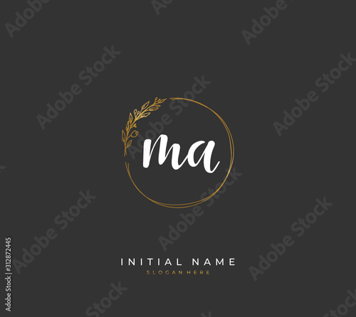 Handwritten letter M A MA for identity and logo. Vector logo template with handwriting and signature style.