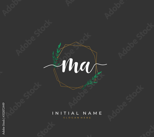 Handwritten letter M A MA for identity and logo. Vector logo template with handwriting and signature style.