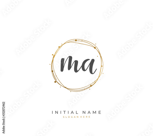 Handwritten letter M A MA for identity and logo. Vector logo template with handwriting and signature style.