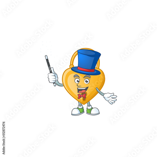 Cartoon character of love padlock performance as a Magician
