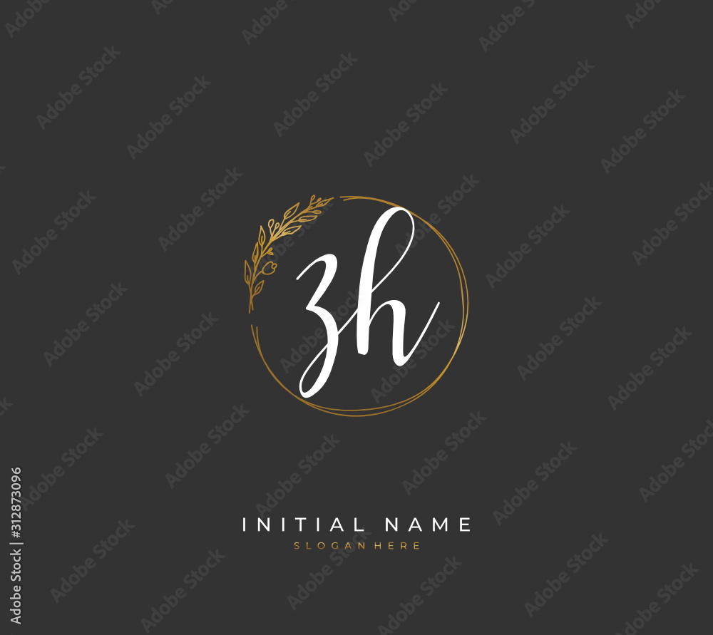 Handwritten letter Z H ZH for identity and logo. Vector logo template with handwriting and signature style.