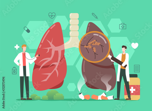 Lung disease treatment with doctor illustration