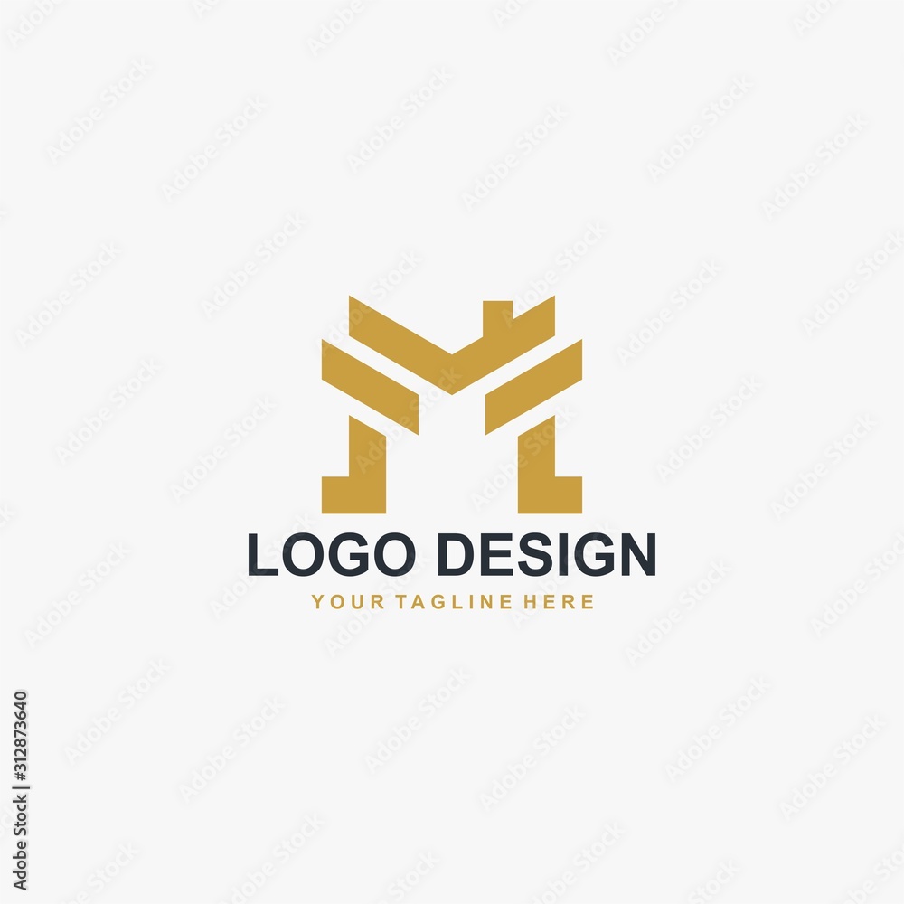 Obraz premium Real estate logo design. Monogram M house abstract symbol. Letter M outline icon vector.