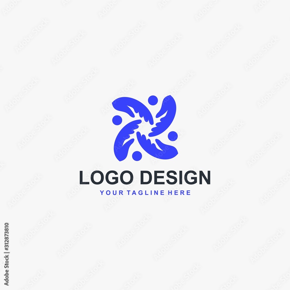 Circle hand logo design. Group abstract symbol. Blue color people care vector icons. Circle hand logo design. Group abstract symbol. Blue color people care vector icons.