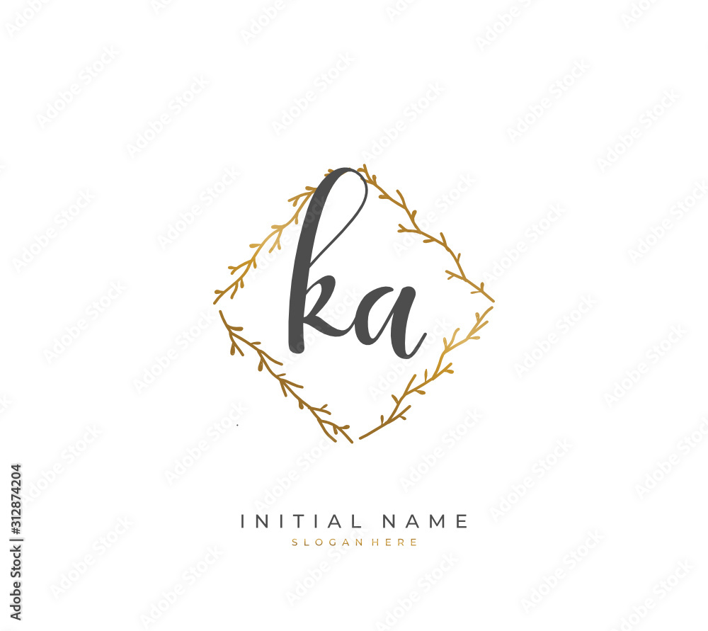 Handwritten letter K A KA for identity and logo. Vector logo template with handwriting and signature style.