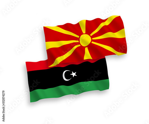 Flags of Libya and North Macedonia on a white background