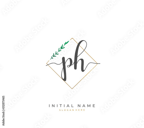 Handwritten letter P H PH for identity and logo. Vector logo template with handwriting and signature style.