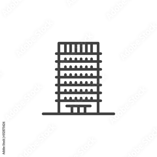 Hotel building line icon. linear style sign for mobile concept and web design. Office building outline vector icon. Symbol, logo illustration. Vector graphics