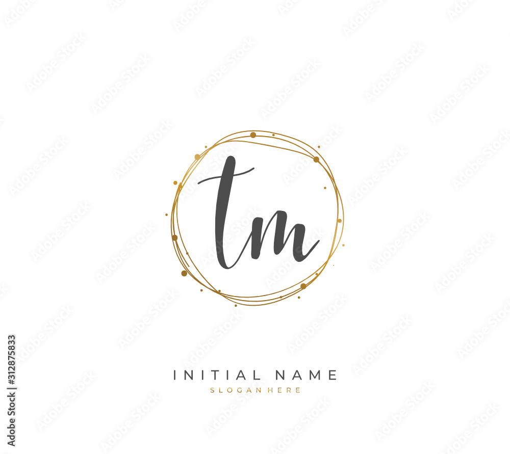 Fototapeta premium Handwritten letter T M TM for identity and logo. Vector logo template with handwriting and signature style.