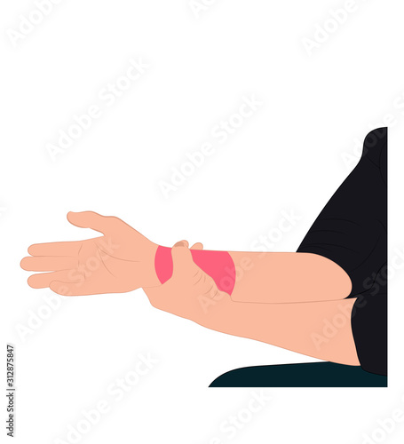 Pain in the wrist, man holding her wrist pain because Ligament in the wrist area, vector illustration concept Disease and healthcare