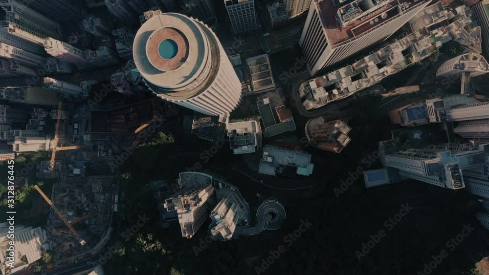 City Top View of Skyscrapers Building by drone Hong Kong city - Aerial ...