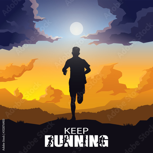 Running silhouettes. Vector illustration, Trail Running, Marathon runner.	