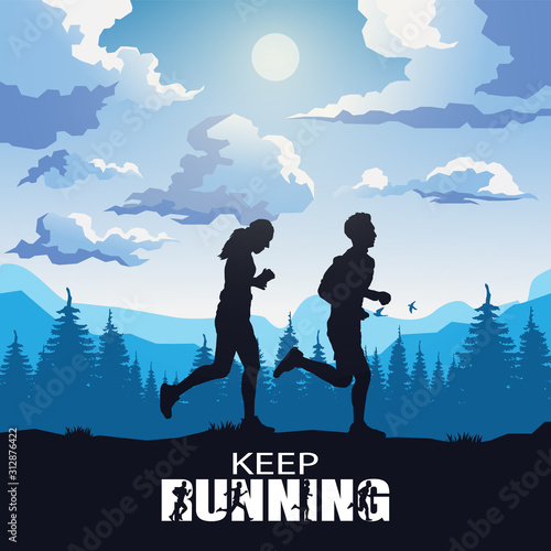 Running silhouettes. Vector illustration, Trail Running, Marathon runner.	