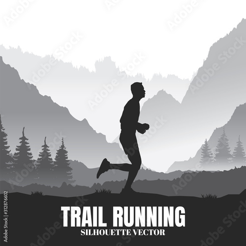 Running silhouettes. Vector illustration, Trail Running, Marathon runner.	