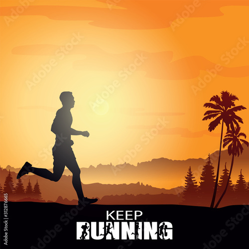 Running silhouettes. Vector illustration, Trail Running, Marathon runner.	