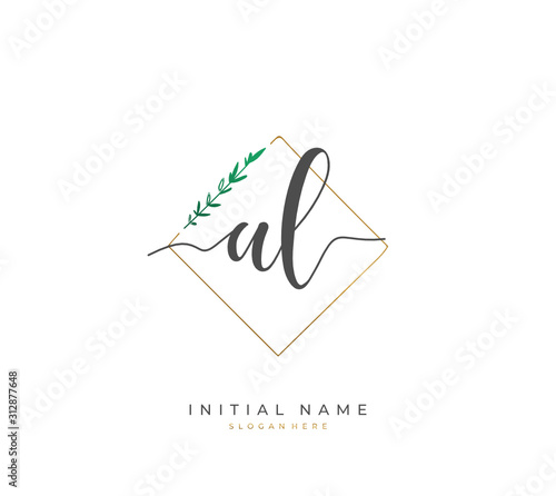 Handwritten letter A L AL for identity and logo. Vector logo template with handwriting and signature style.