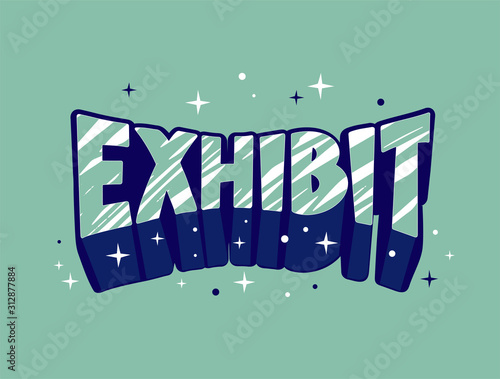 Exhibit logo retro hand drawn vector illustration. Exhibition center vintage style emblem