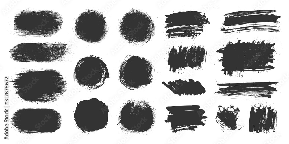 Vector grunge elements. Set of grungy hand drawn scribbles, circles ...