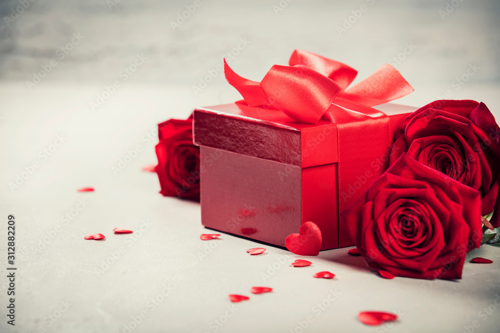 Valentine's Day concept. Valentines gift boxes tied with a red