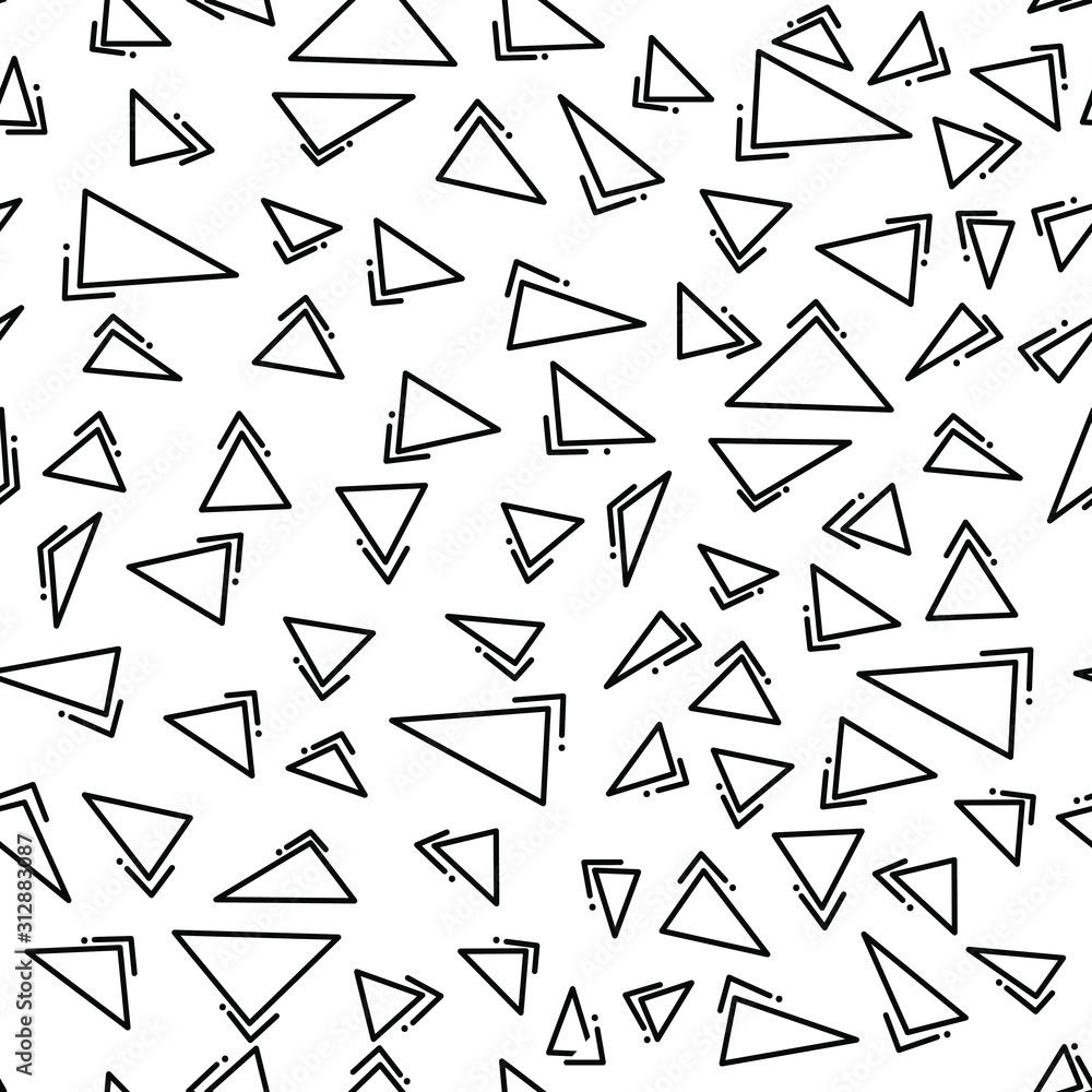 Linear triangle stylish seamless  pattern. Vector illustration on white background. Abstract geometric design.