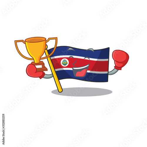 Super cool Boxing winner flag costa rica Scroll in mascot cartoon design