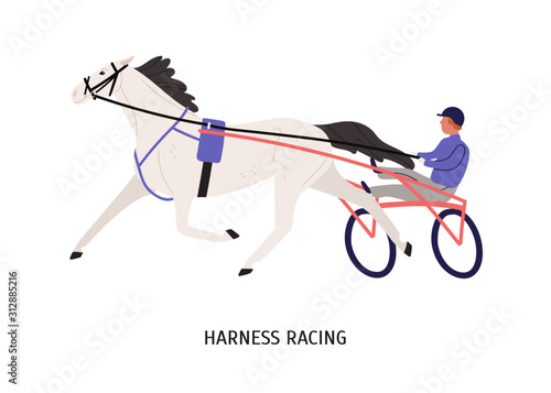 Harness racing flat vector illustration