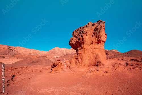 Rocky mountain desert. Mushroom and a half in Timna Park, Israel