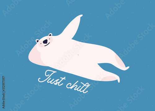 Relaxing grizzly, lying polar bear flat vector illustration