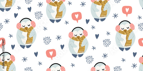 cute winter penguins seamless pattern scandinavian