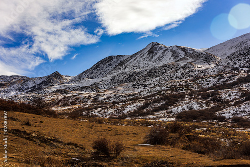 Mountain tops covered with snow landscape