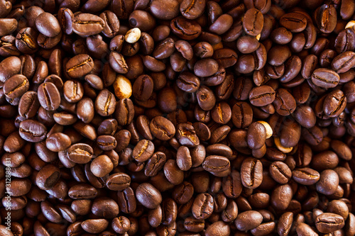 Close-up of brown coffee. coffee bean background. space fill with coffee bean.