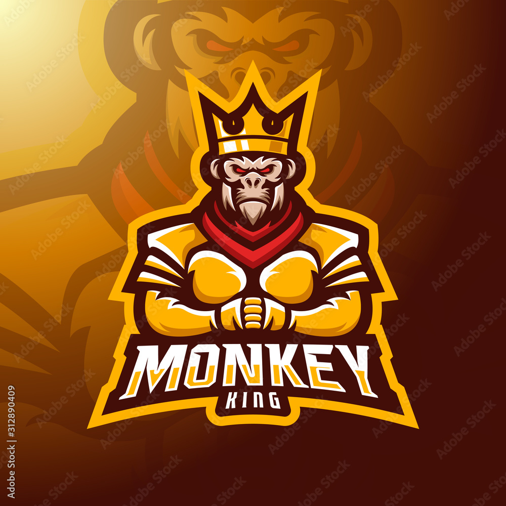 stock vector monkey king mascot. logo, badge, esport logo, and emblem with modern illustration concept style.