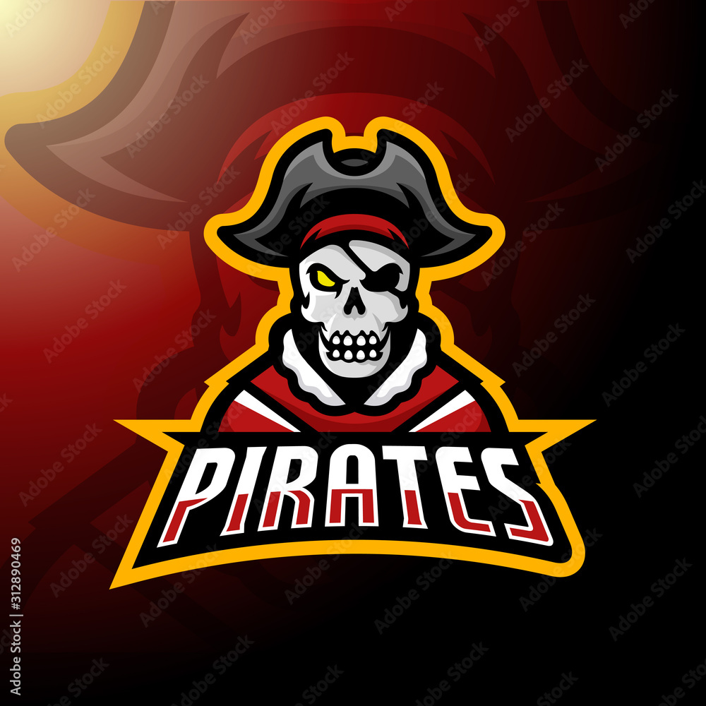 Fototapeta premium stock vector skull pirate mascot logo. badge, esport logo, and emblem with modern illustration concept style.
