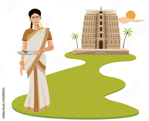traditional south indian kerala woman vector illustration