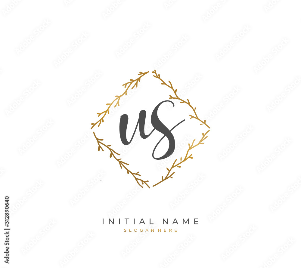 Handwritten letter U S US for identity and logo. Vector logo template with handwriting and signature style. Handwritten letter U S US for identity and logo. Vector logo template with handwriting and signature style.