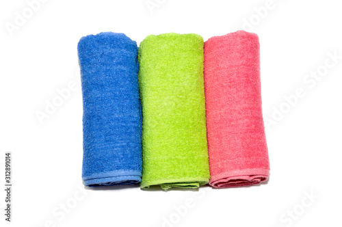 The varicoloured towels on a white background