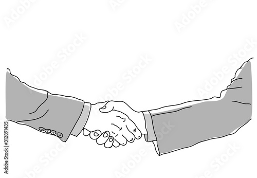 Handshake isolated. Symbol of a successful interracial business deal. Multiracial handshake between two businessmen. Friendship of Peoples. Vector illustration flat linear design.