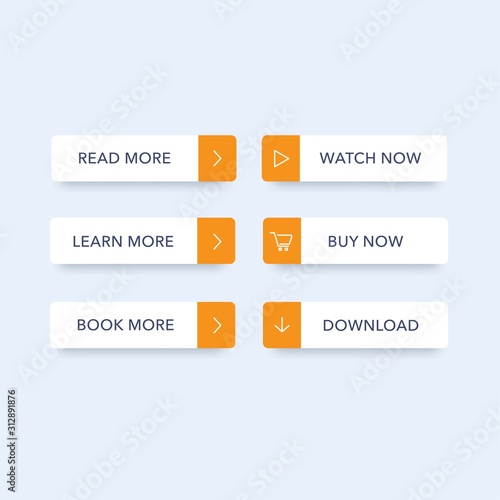 Set of vector modern material style buttons. Different gradient colors and icons on rectangular forms with shadows.