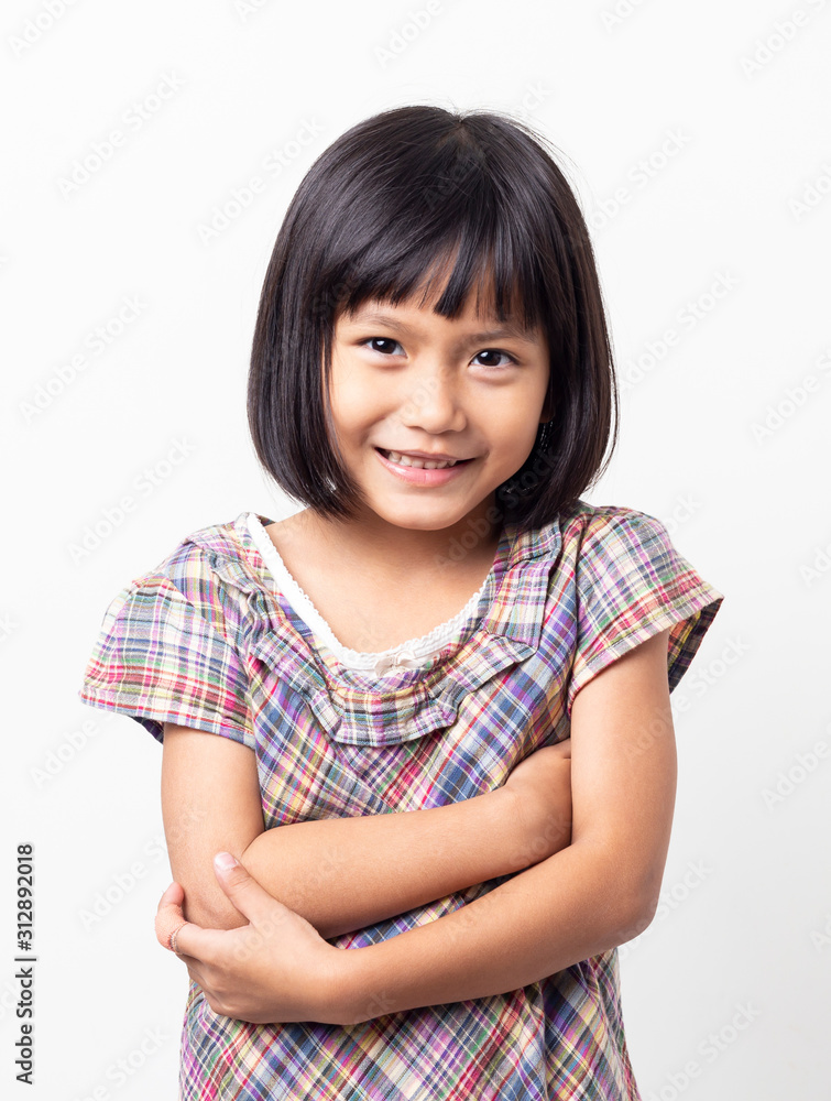 Portrait of happy Asian little girl on white background Portrait of happy Asian little girl on white background