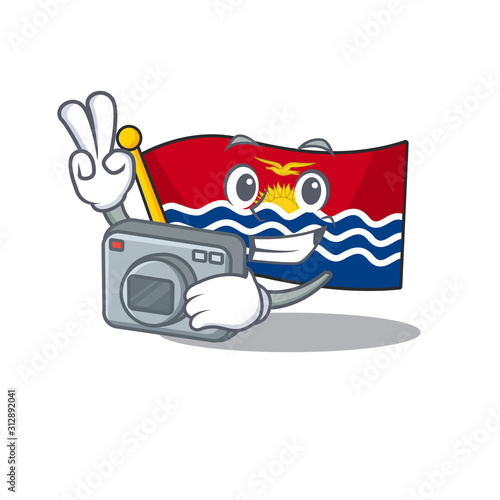a professional Photographer flag kiribati Scroll mascot style with a camera
