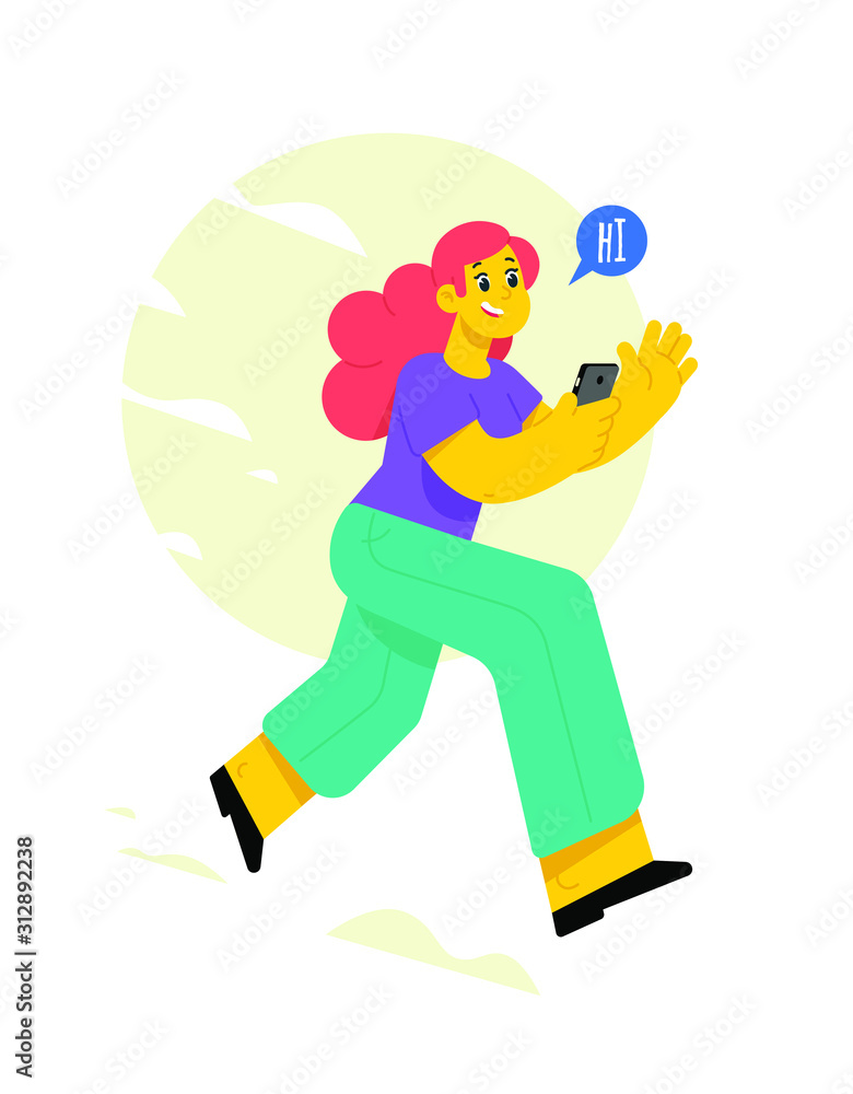 Illustration of a business blogger. A young girl takes a selfie for her channel. Vector. The influencer expresses his opinion and communicates with subscribers. Flat style. Chatting on the messenger. Illustration of a business blogger. A young girl takes a selfie for her channel. Vector. The influencer expresses his opinion and communicates with subscribers. Flat style. Chatting on the messenger.